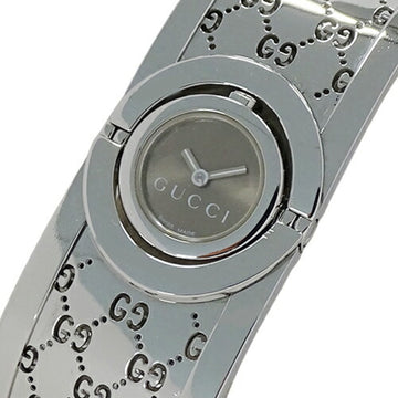 GUCCI watch ladies toile quartz stainless steel SS 112 YA112501 bangle silver brown polished