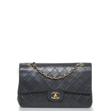 CHANEL Matelasse Coco Mark Double Flap Chain Shoulder Bag Black Gold Leather Ladies