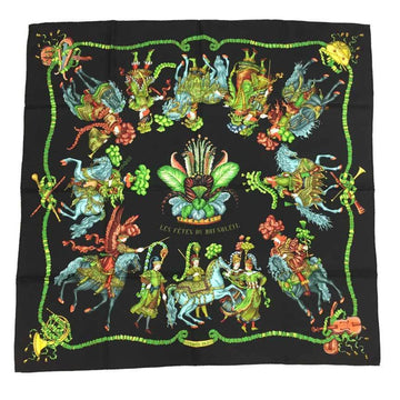 HERMES Scarf Muffler Carre 90 LES FETES DU ROI SOLEIL Celebration of the Sun King Black 100% Silk  aq6802