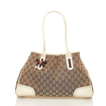 Gucci GG Canvas Sherry Princesy Handbag 163805 Brown Off-White Leather Ladies GUCCI