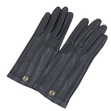 LOEWE Leather Anagram Gloves #6 1 2 Black Ladies