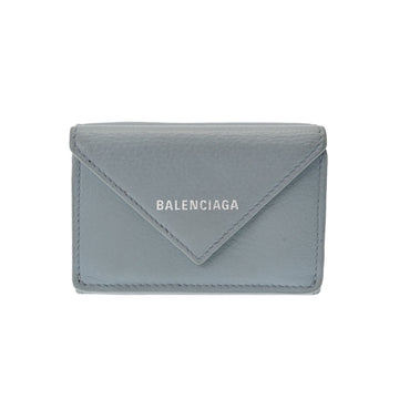 BALENCIAGA Paper Light Blue 391446 Unisex Leather Trifold Wallet