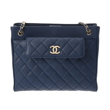 CHANEL Matelasse Chain Tote Navy A50494 Women's Caviar Skin Handbag