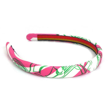 HERMES Headband Silk White/Pink/Green Ladies