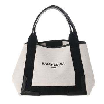 BALENCIAGA The Navy Cabas S Natural Black 339933 Ladies Canvas Leather Handbag