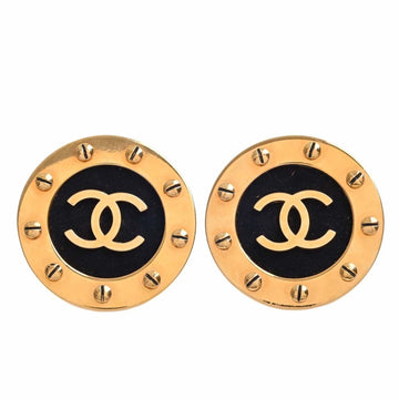 CHANEL Cocomark round earrings gold/black ladies