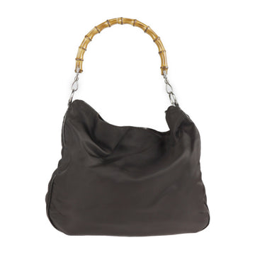 GUCCI bamboo handbag 001 2404 1577 nylon patent leather dark brown silver metal fittings 2WAY tote bag shoulder