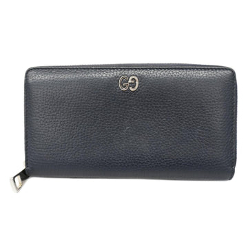 GUCCI long wallet 473928 leather navy silver hardware men's