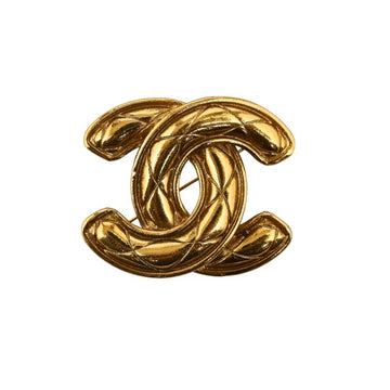 CHANEL Cocomark Matelasse Brooch Gold Plated Ladies