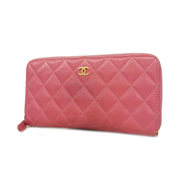 CHANEL Long Wallet Matelasse Caviar Skin Pink Gold Hardware Women's