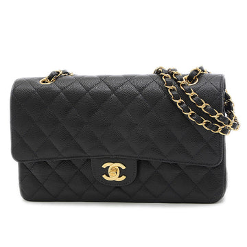 Chanel Matrasse W Chain Shoulder Bag Caviar Skin Black A01112