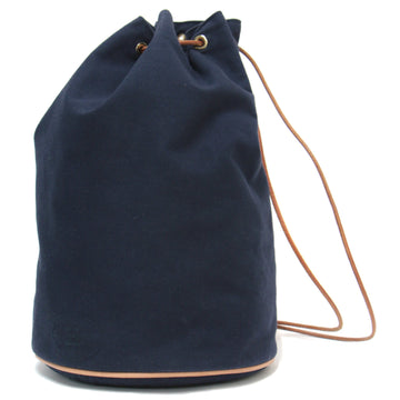 HERMES Bag One Shoulder Navy Drawstring Round Canvas Leather Porochon Mimil VINTAGE