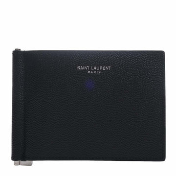 SAINT LAURENT Leather Money Clip Bill Billfold 378005 Black Men's