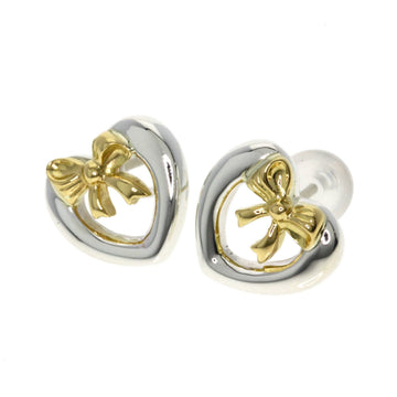 TIFFANY Heart Ribbon Catch One Side Earrings Silver/K18YG Women's &Co.