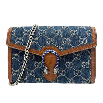 GUCCI Dionysus Chain Shoulder Wallet Mini Women's Denim Leather Indigo Blue Brown Bag 401231