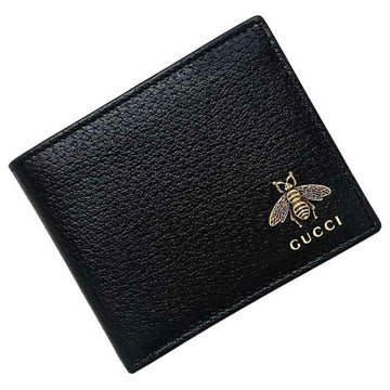 GUCCI Bifold Wallet Black Gold Animalie Bee 523664 Leather  Hachi BEE Fold Grain Women's Box Men's