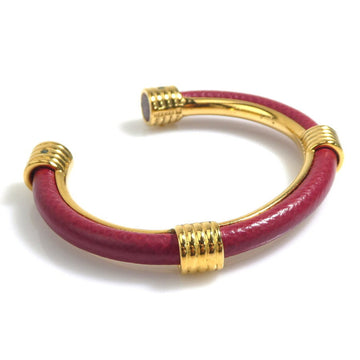 HERMES Bangle Bracelet Leather/Metal Red/Gold Ladies