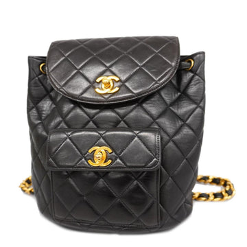 CHANEL Rucksack Matelasse Chain Shoulder Lambskin Black Gold Hardware Women's