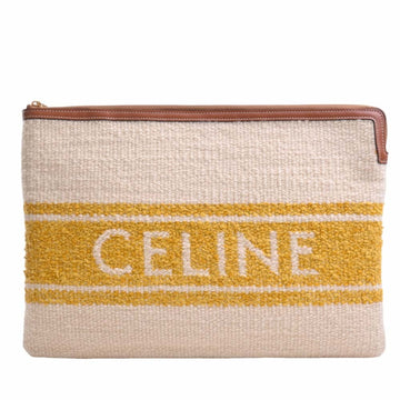 CELINE Textile Leather Logo Clutch Bag Second Ivory/Yellow Women's