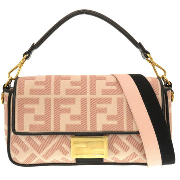 FENDI Mamma Baguette 8BR600 Canvas Pink Black FF Shoulder Bag 0094