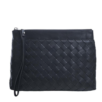 BOTTEGA VENETA Intrecciato Leather Clutch Bag Second Black Ladies