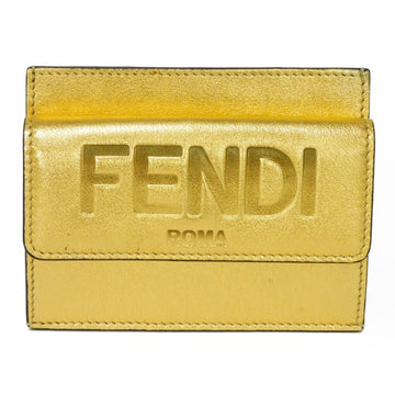 FENDI Coin Case ROMA Card Laminated Calf Snap Button Compact Wallet Logo Gold 8M0423 AK61 Women's