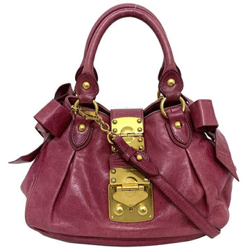 Miu Miu Miu 2way Bag Pink Side Ribbon RN0686 Leather miu Handbag Women's Shoulder Fen