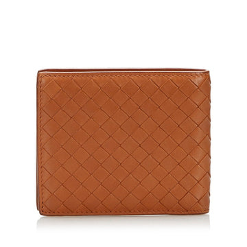 Bottega Veneta Intrecciato Bifold Wallet Compact Brown Leather Ladies BOTTEGAVENETA