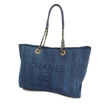 CHANEL[3ae5377] Auth  tote bag Deauville tweed blue/navy gold metal
