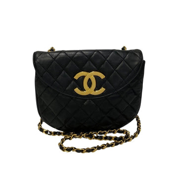 CHANEL Matelasse Coco Mark Metal Fittings Lambskin Leather Chain Mini Shoulder Bag Black 85577