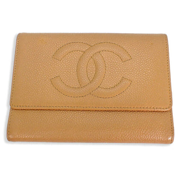 CHANEL caviar skin beige bi-fold wallet