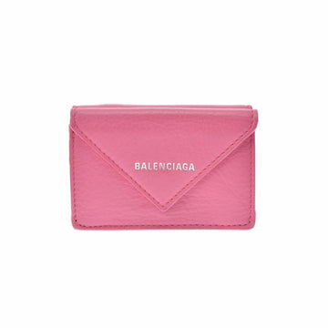 Balenciaga paper mini pink 391446 ladies calf trifold wallet