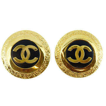 CHANELAuth  Earrings Vintage Coco Mark Shell Motif Black 96C Gold Plating Clip