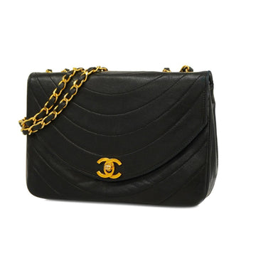 CHANEL Shoulder Bag W Chain Lambskin Black Gold Hardware Women's