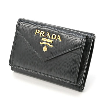 PRADA Trifold Wallet Compact 1MH021 Leather Black E-155092