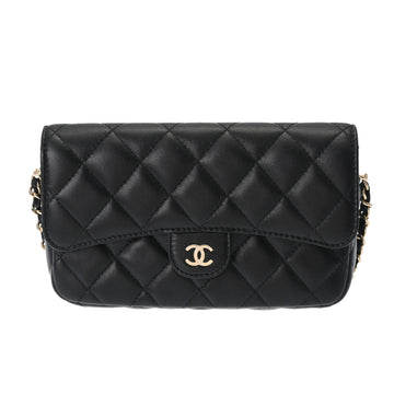 CHANEL Matelasse Chain Shoulder Phone Case Black Ladies Lambskin Bag