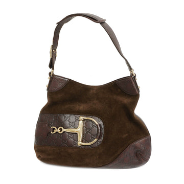 GUCCIAuth  Horsebit Shoulder Bag 137388 Women's Leather,Suede Shoulder Bag Brown