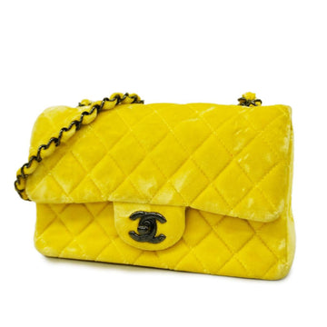 CHANEL Shoulder Bag Matelasse Chain Velor Yellow Ladies