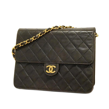 CHANEL Shoulder Bag Matelasse Chain Lambskin Black Gold Hardware Women's