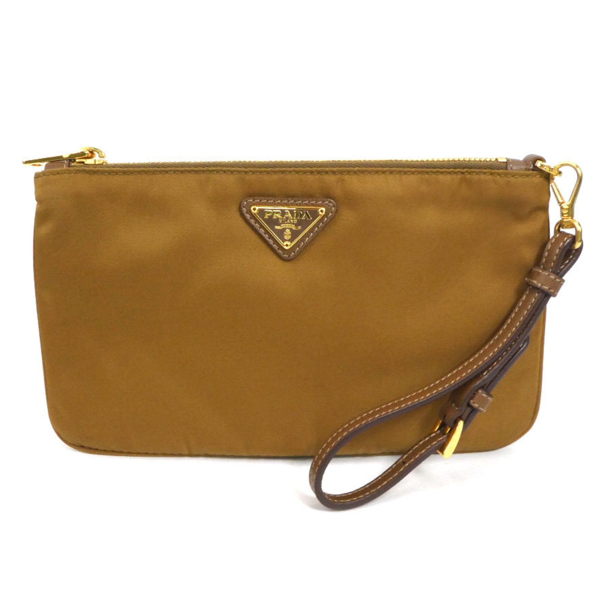 PRADA Pouch Multi Case Nylon Leather Brown Gold Unisex