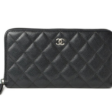 CHANEL wallet  long quilting matelasse caviar skin black silver A50097