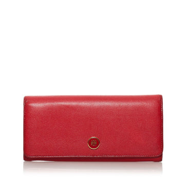 LOEWE Anagram Button Bifold Wallet Long Pink Red Leather Women's