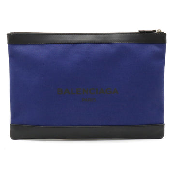 BALENCIAGA NAVY CLIP navy clip L clutch bag canvas leather blue black 373840