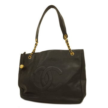 Chanel shoulder bag caviar skin black gold metal