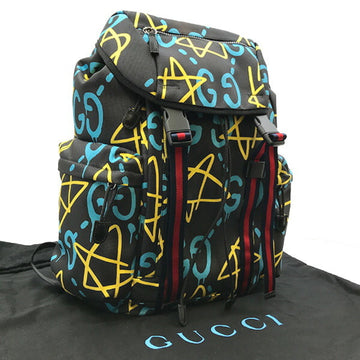 GUCCI Ghost Backpack Daypack Bag Black x Multicolor Nylon Women's Men's Fashion Almost Complete Outer Box 429037