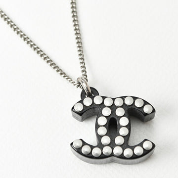 CHANEL necklace pendant  here mark CC studs black silver