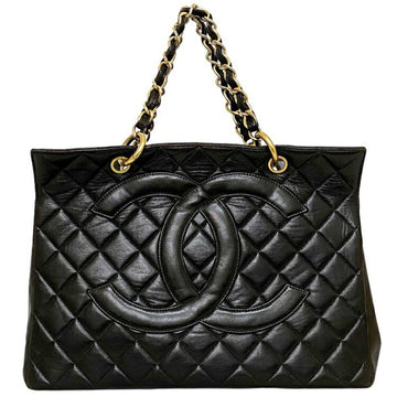 Chanel Chain Tote Bag Black Coco Mark Leather Lambskin No. 4 Deca Women's Gold