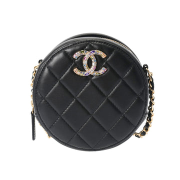 CHANEL Round Chain Shoulder Black Women's Lambskin Bag