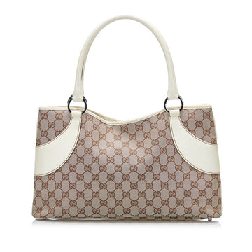 GUCCI GG Canvas Handbag Tote Bag 113015 Brown Beige Leather Ladies