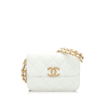 Chanel matelasse mini chain shoulder bag pouch white caviar skin ladies CHANEL